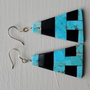 Lupita Calabaza Inlaid Turquoise Earrings Santo Domingo Pueblo